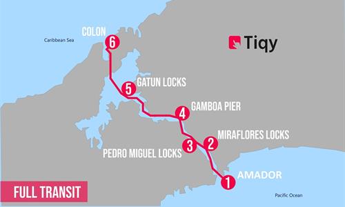 Full Panama Canal Northbound Transit Tour Map