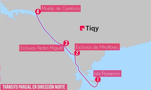 Mapa del Tour Parcial de Tránsito en Dirección Norte por el Canal de Panamá