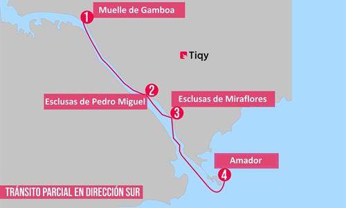 Mapa del Tour Parcial de Tránsito Sur por el Canal de Panamá