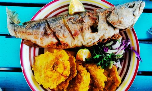 Deep Friend Fish with Green Plantains in Veracruz Beach