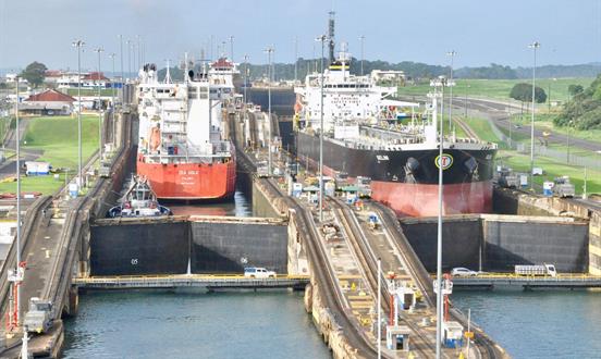 the ships passing by the Panama Canal in Miraflores Visitor Center