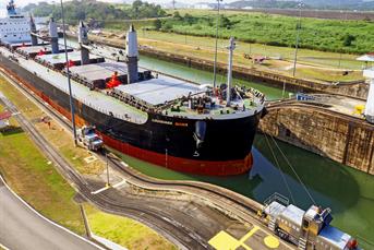 A ship making the transit through the Panama Canal
