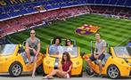 Camp Nou Special group of persons and yellow Go cars, Camp Nou Special Tour