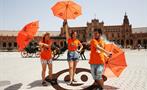 The orange umbrela team - Pancho Tours, Royal Alcazar and Cathedral Tour