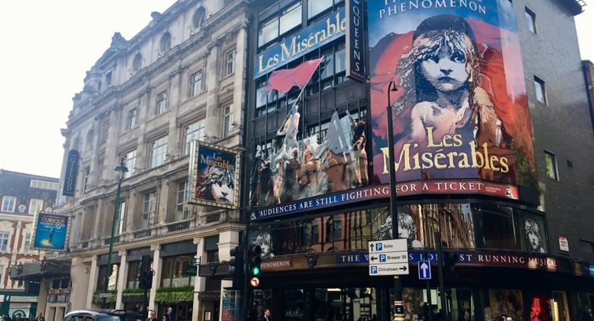 Les miserables banner, Soho and Covent Garden tour