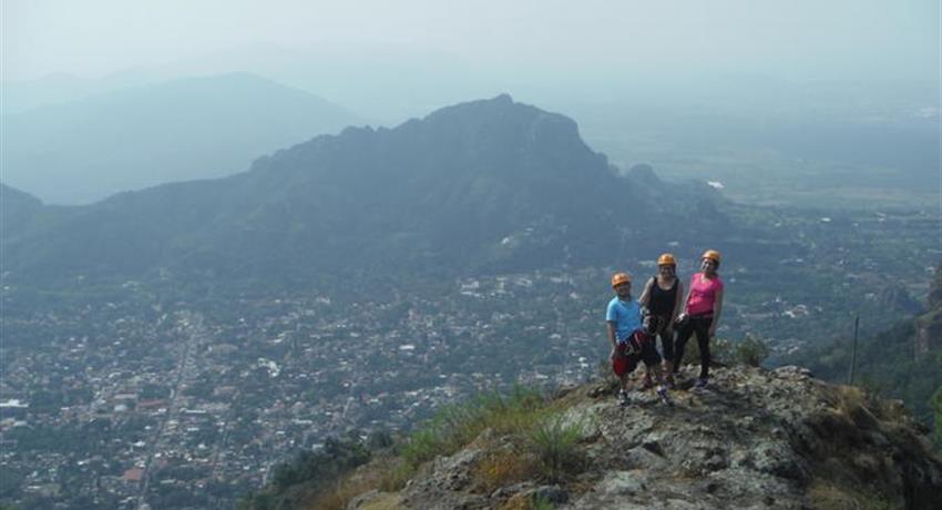 Tlacuache Adventures Group on the top of a mountain, Camino de la Luz Hiking Tour